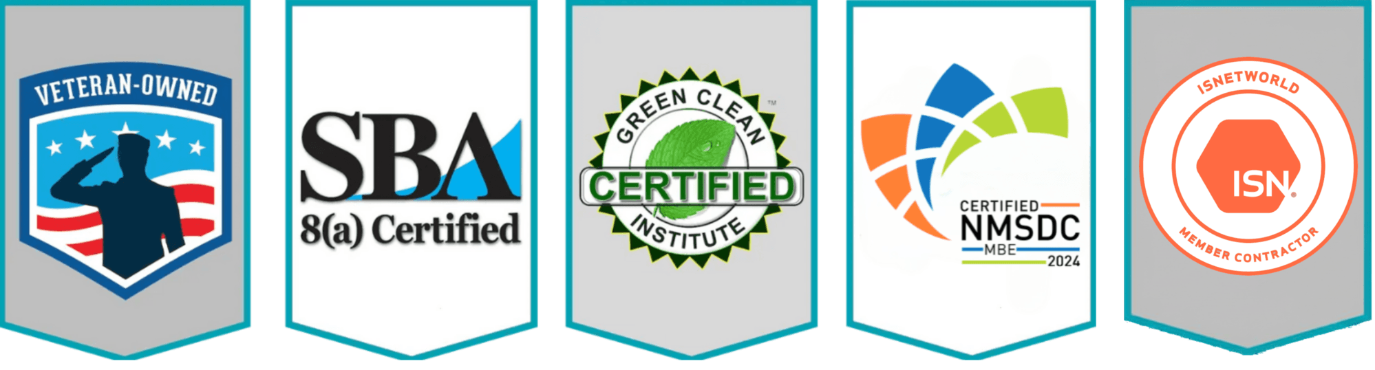 ProClean USA certifications: Veteran-Owned, SBA 8(a) Certified, Green Clean Institute Certified, NMSDC Certified MBE, ISNetworld Member Contractor